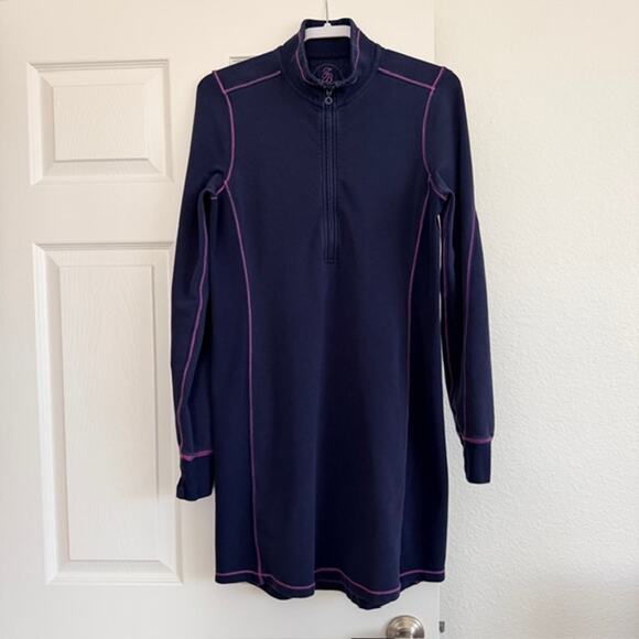 Tommy Bahama Dresses & Skirts - Tommy Bahama Sweatshirt Dress 1/2‎ Zip Blue w/Exposed Pink Stitching Women's M